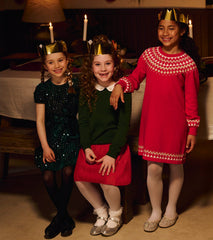 Girls Holiday Fair Isle Swing Sweater Dress
