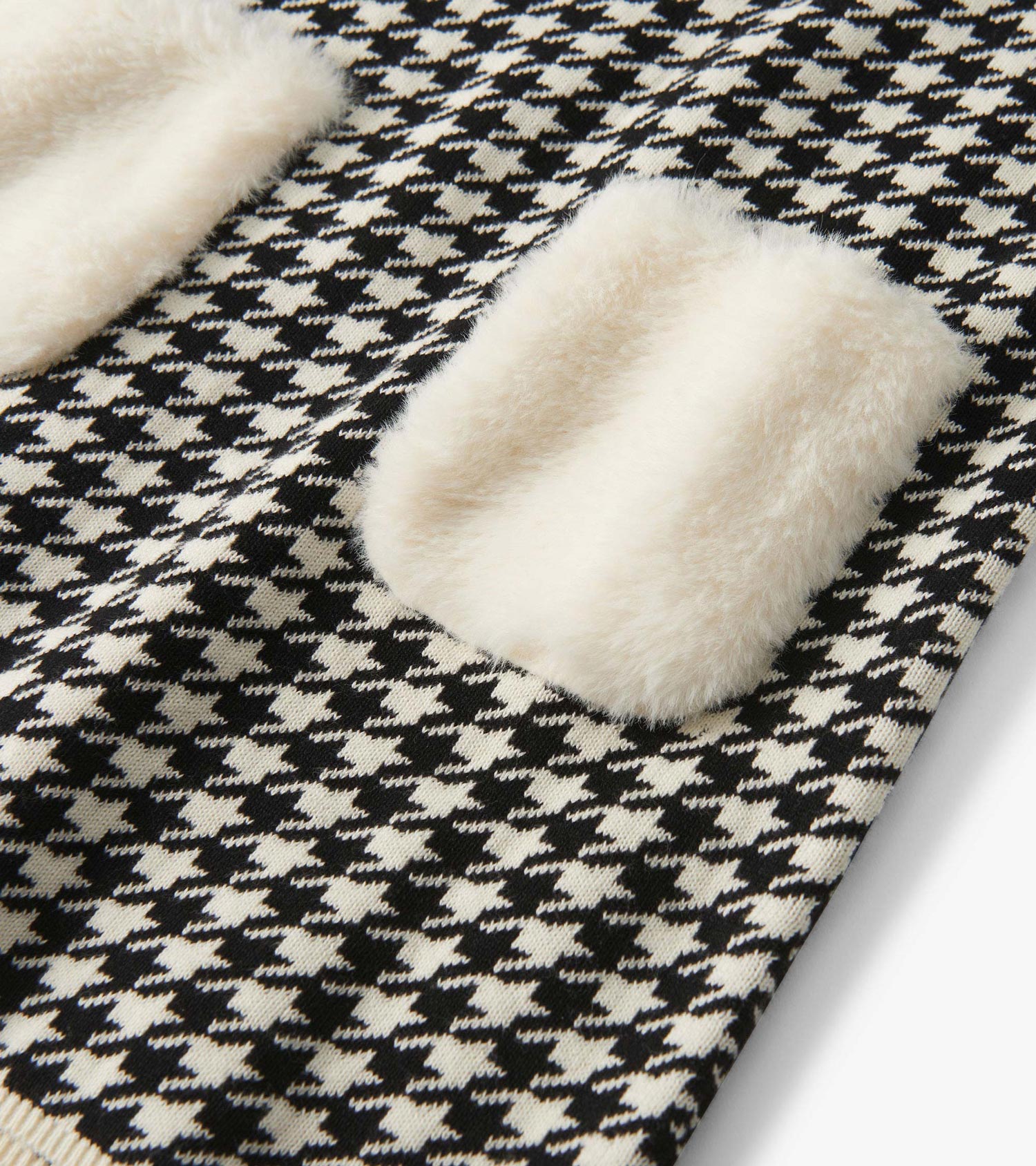 Girls Houndstooth Sweater Dress with Faux Fur Pockets