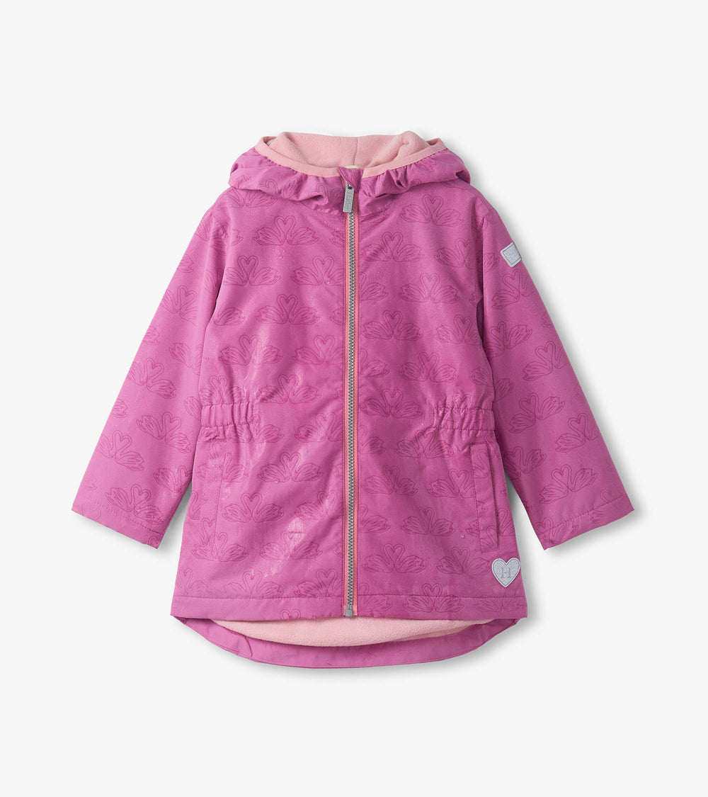 Girls Heart Swans Color Changing Zip-Up Rain Jacket