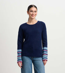Jacquard Cuff Sweater - Navy
