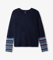 Jacquard Cuff Sweater - Navy
