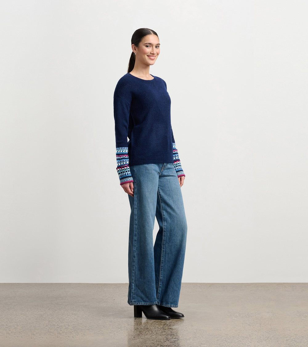 Jacquard Cuff Sweater - Navy