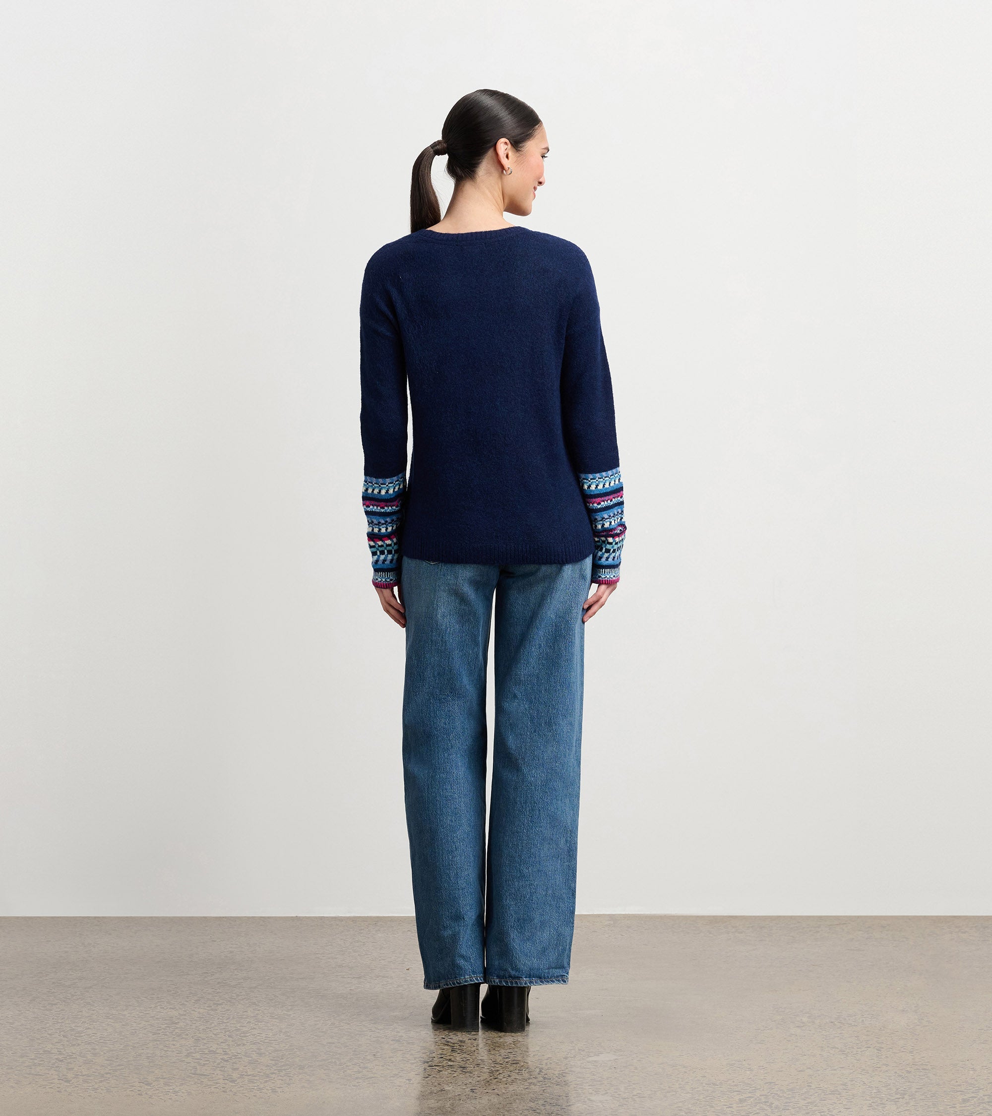 Jacquard Cuff Sweater - Navy