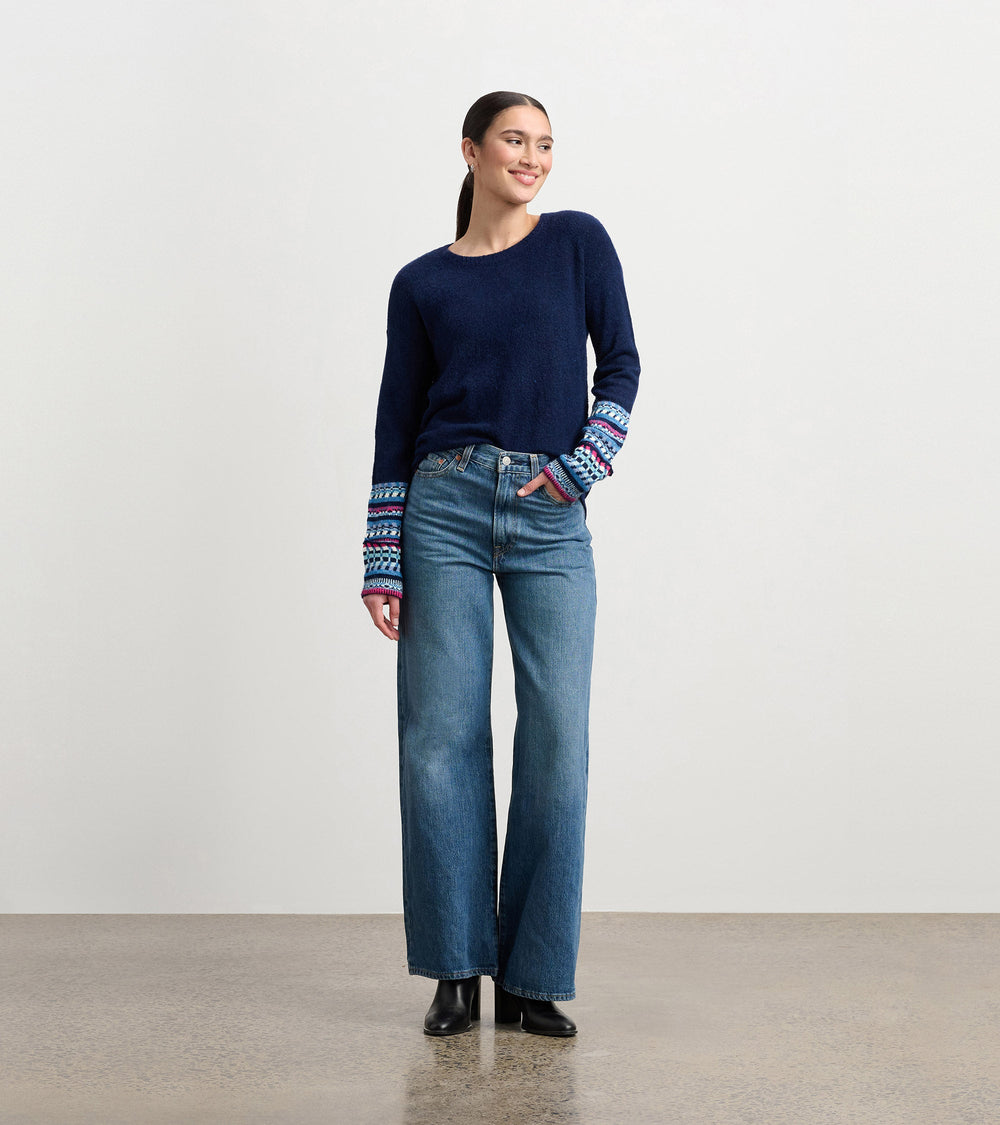 Jacquard Cuff Sweater - Navy