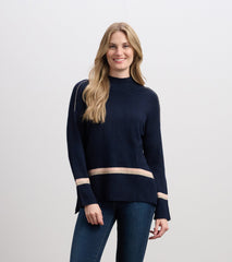 Mock Neck Sweater - Navy Stripe