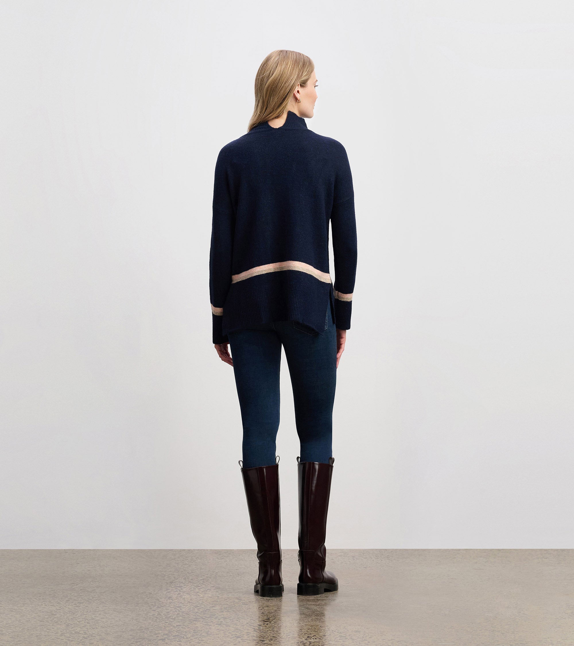 Mock Neck Sweater - Navy Stripe