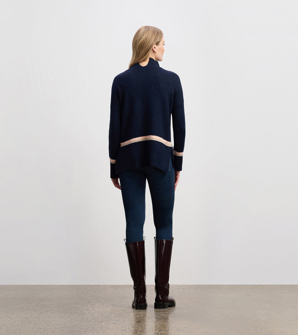 Mock Neck Sweater - Navy Stripe