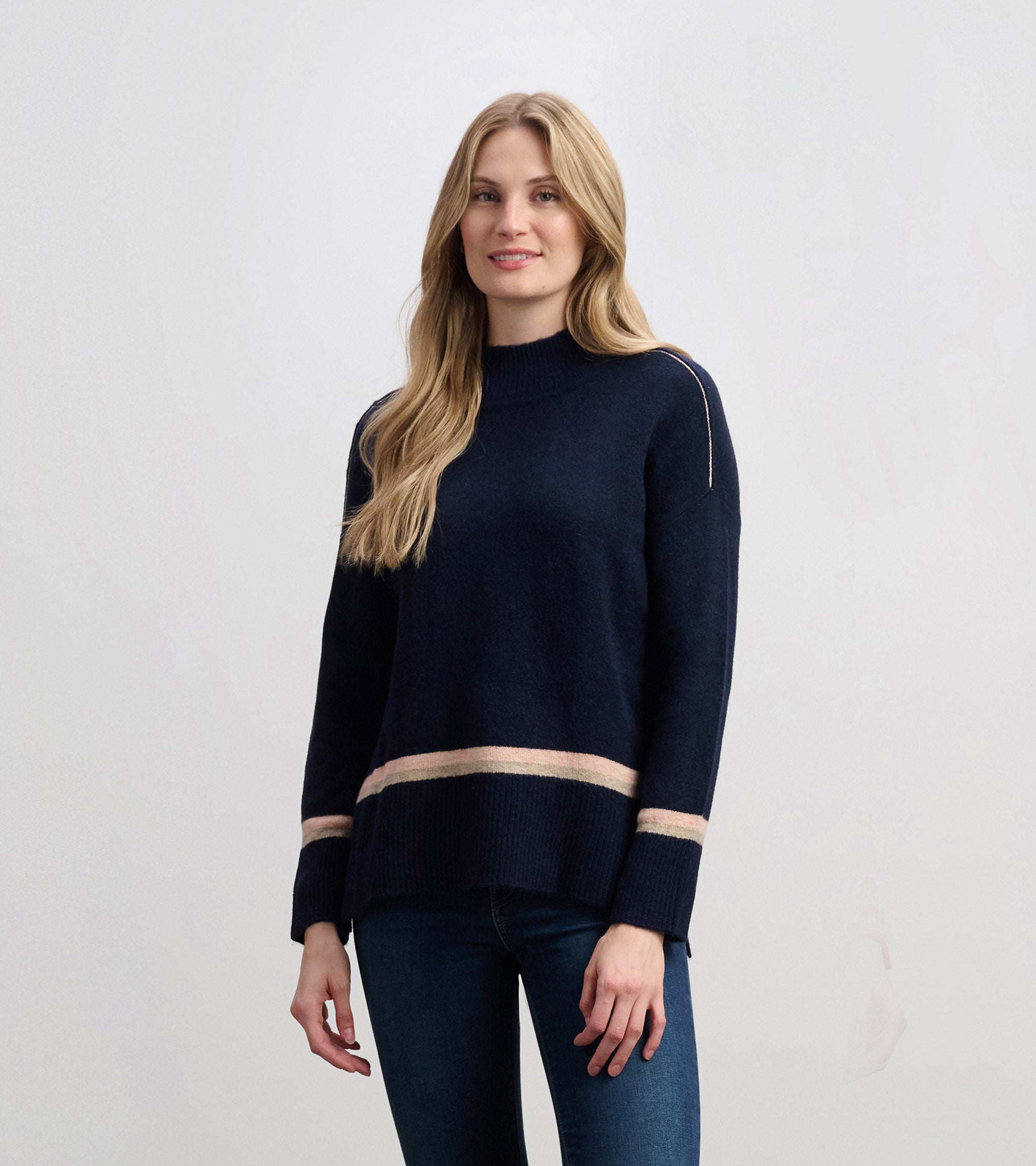 Mock Neck Sweater - Navy Stripe