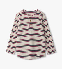 Boys Oatmeal Melange Stripes Waffle Henley