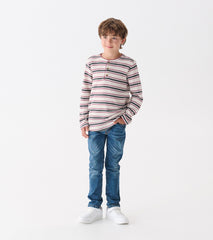 Boys Oatmeal Melange Stripes Waffle Henley