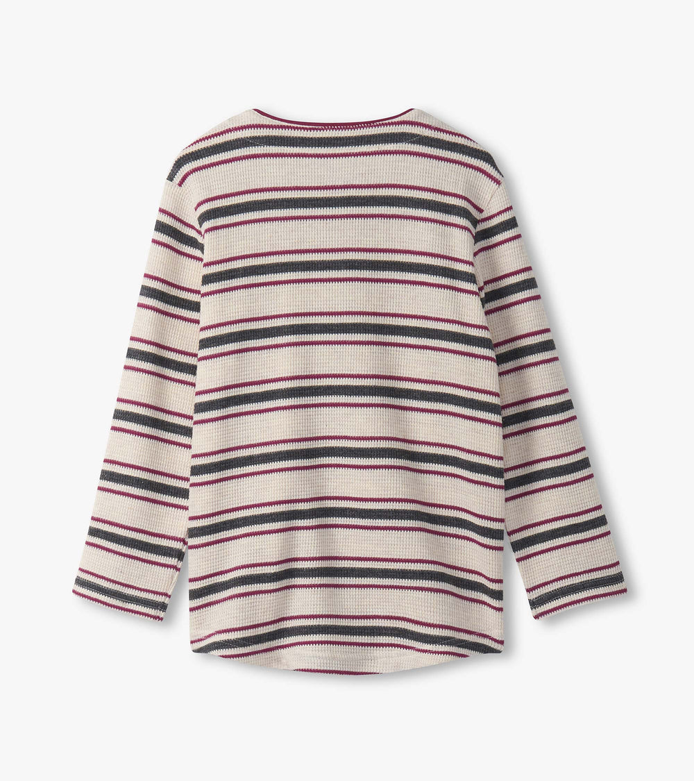 Boys Oatmeal Melange Stripes Waffle Henley