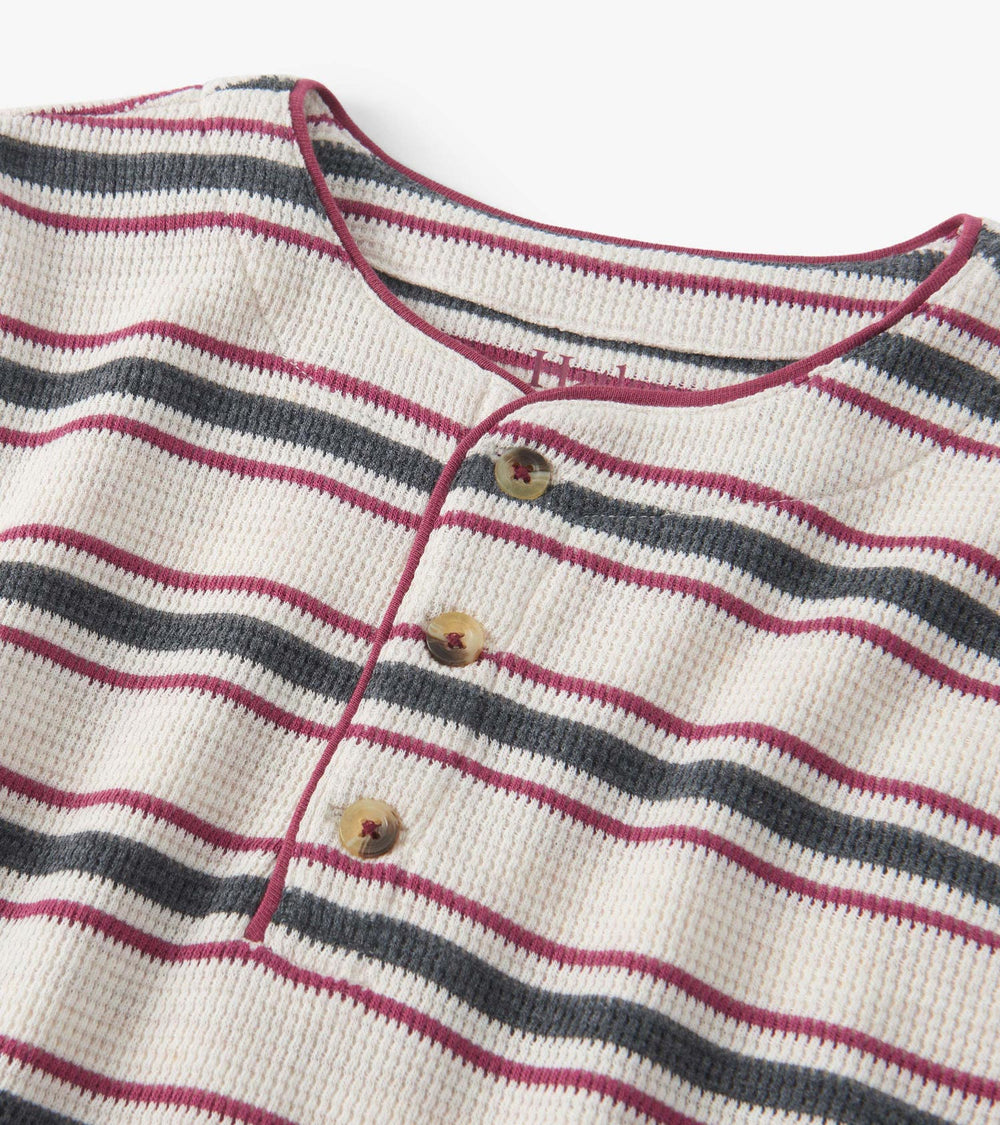 Boys Oatmeal Melange Stripes Waffle Henley