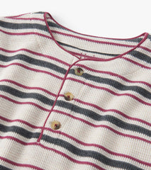 Boys Oatmeal Melange Stripes Waffle Henley