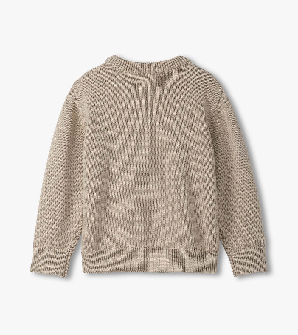 Boys Oatmeal Bear Crew Neck Sweater