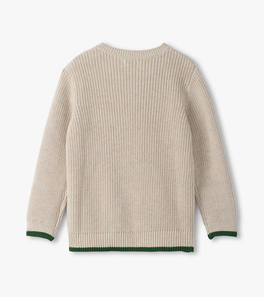 Boys Oatmeal Melange Button Neck Sweater