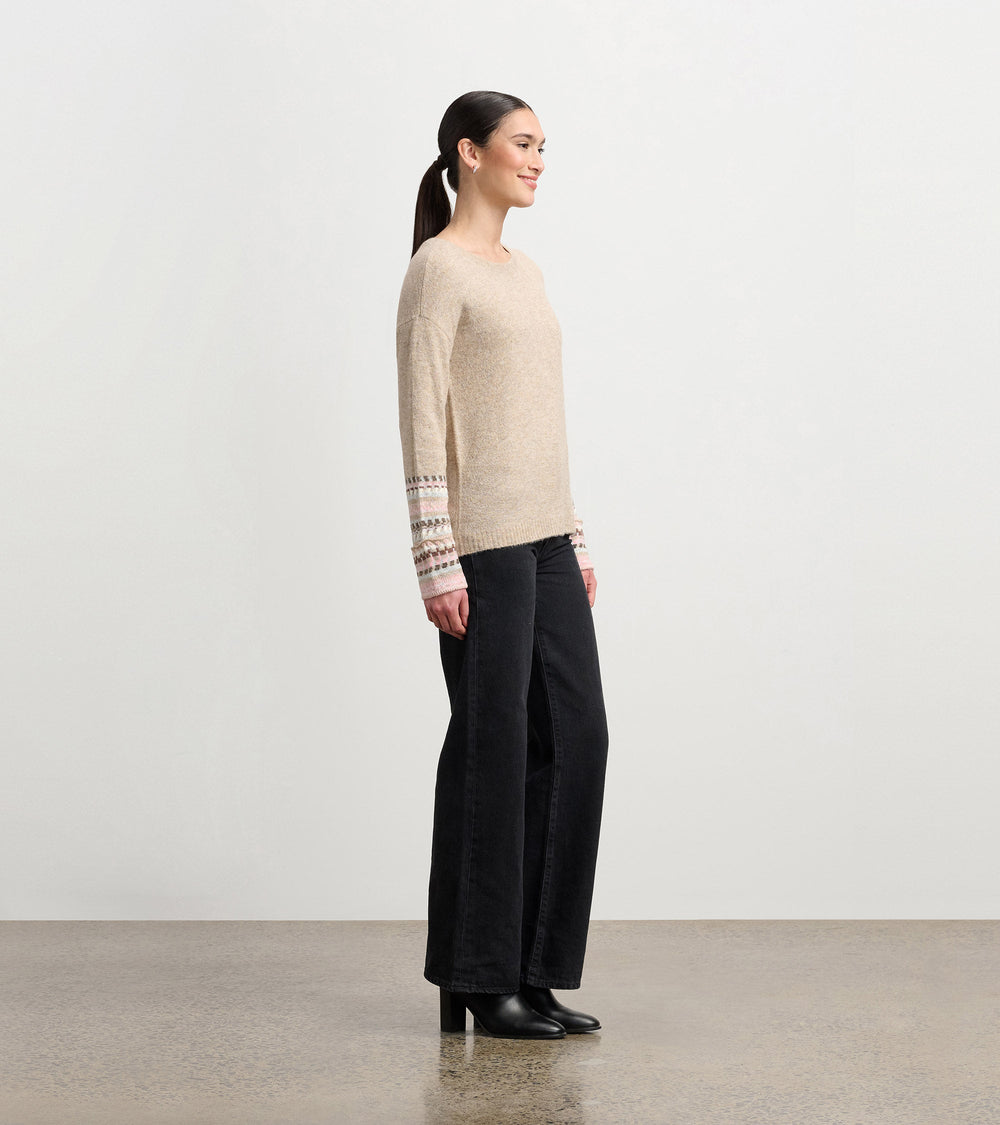 Jacquard Cuff Sweater - Oatmeal Melange