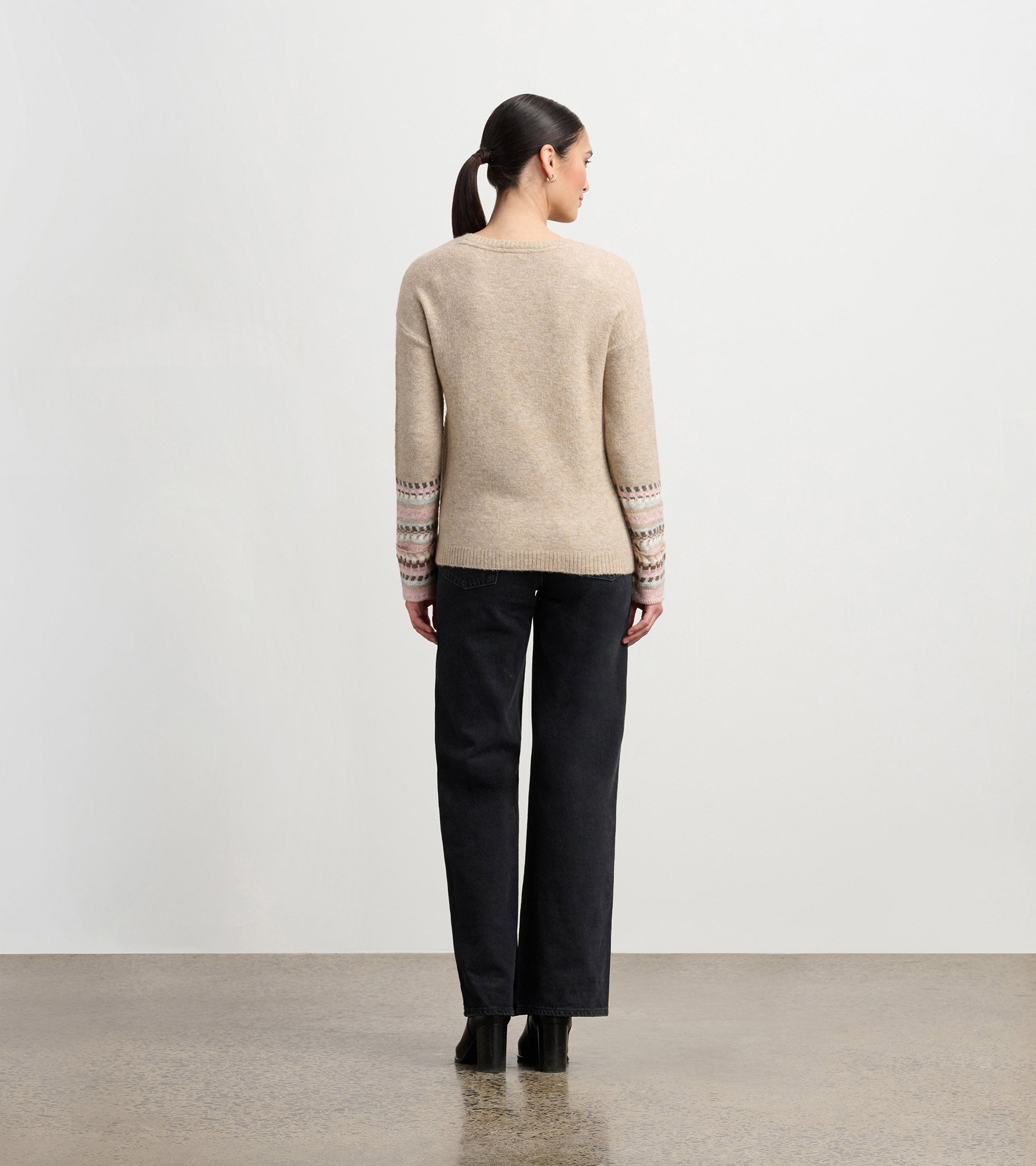Jacquard Cuff Sweater - Oatmeal Melange