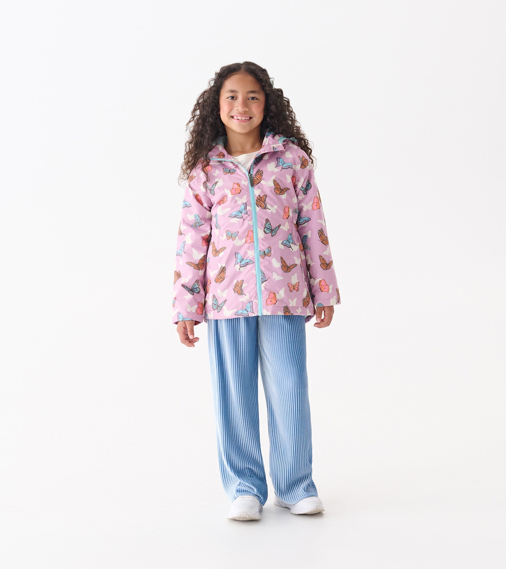 Girls Pop-Out Butterflies Zip-Up Lightweight Rain Jacket