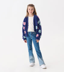 Girls Big Flowers Open Cardigan
