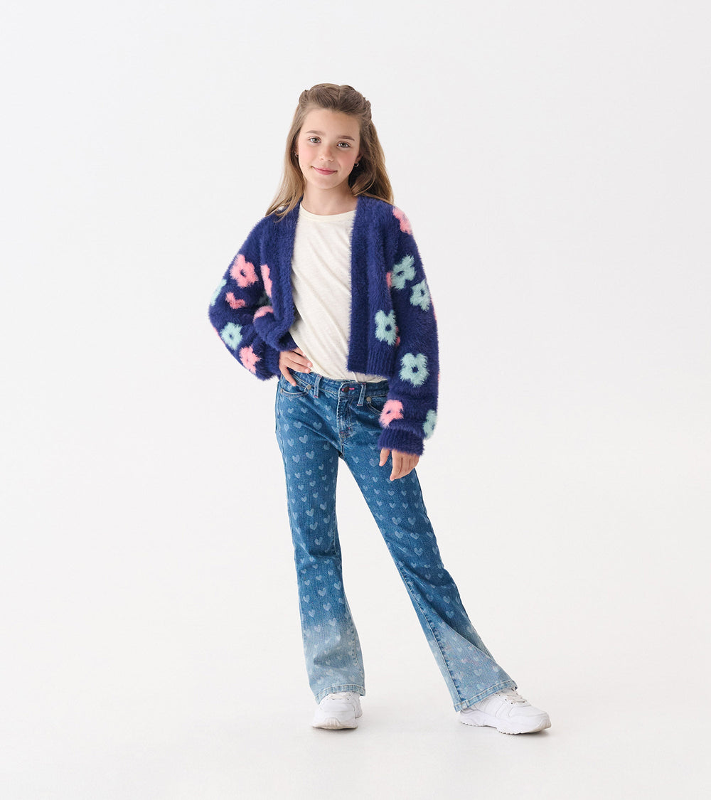 Girls Big Flowers Open Cardigan