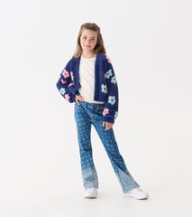 Girls Big Flowers Open Cardigan