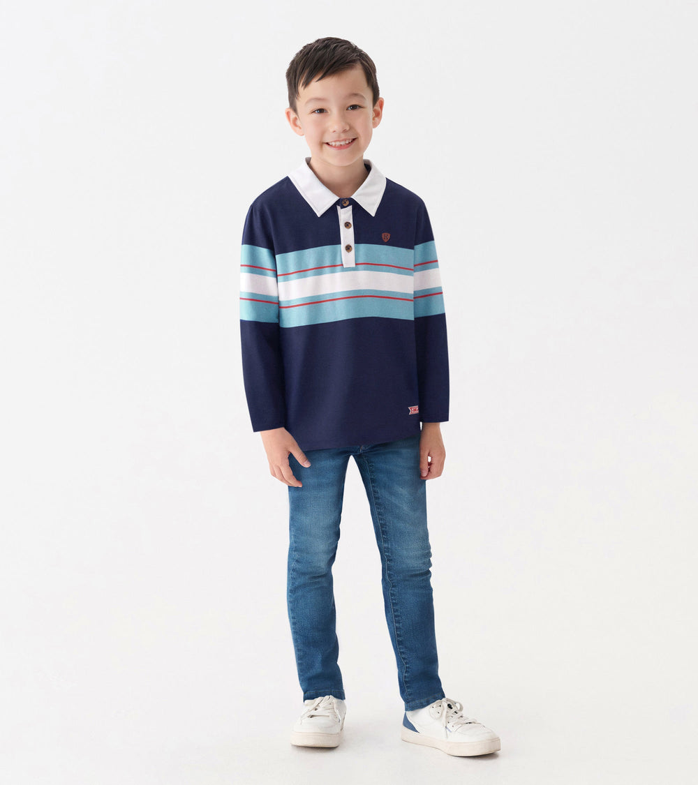 Boys Blue Stripes Rugby Polo