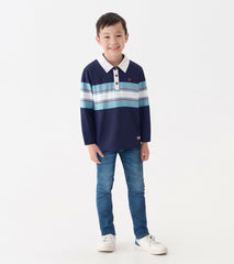 Boys Blue Stripes Rugby Polo