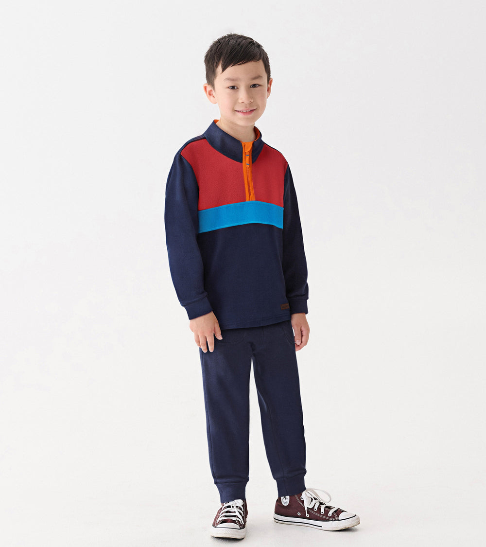 Boys Navy Color Block Fleece 1/4 Zip Mockneck
