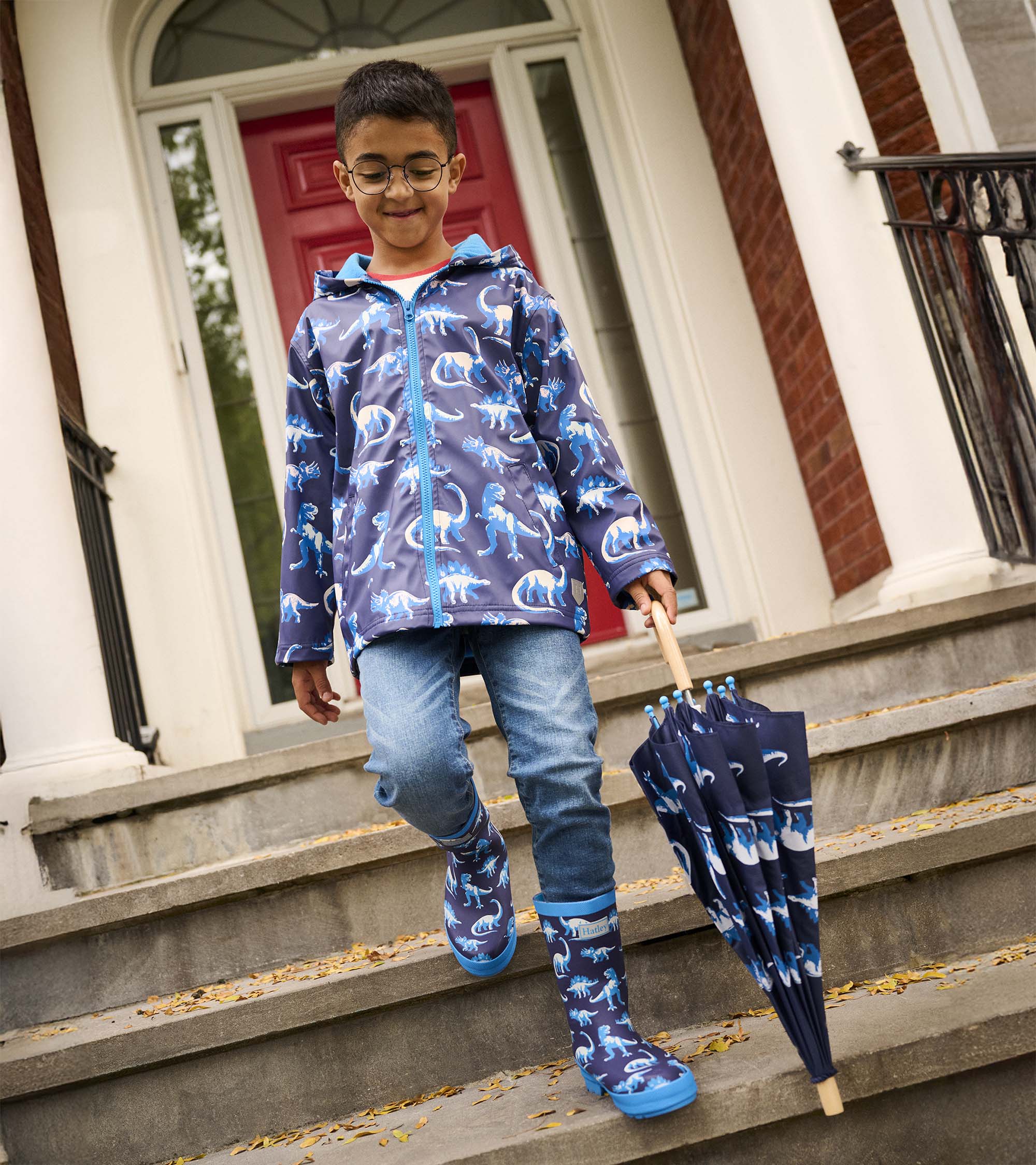 Boys Painted Dinos Color Changing Zip-Up Rain Jacket