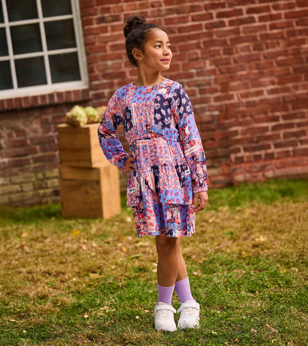 Girls Patchwork Floral Flounce Dress