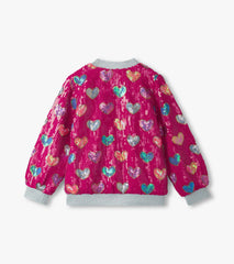 Girls Pink Busted Hearts Sequin Bomber Jacket