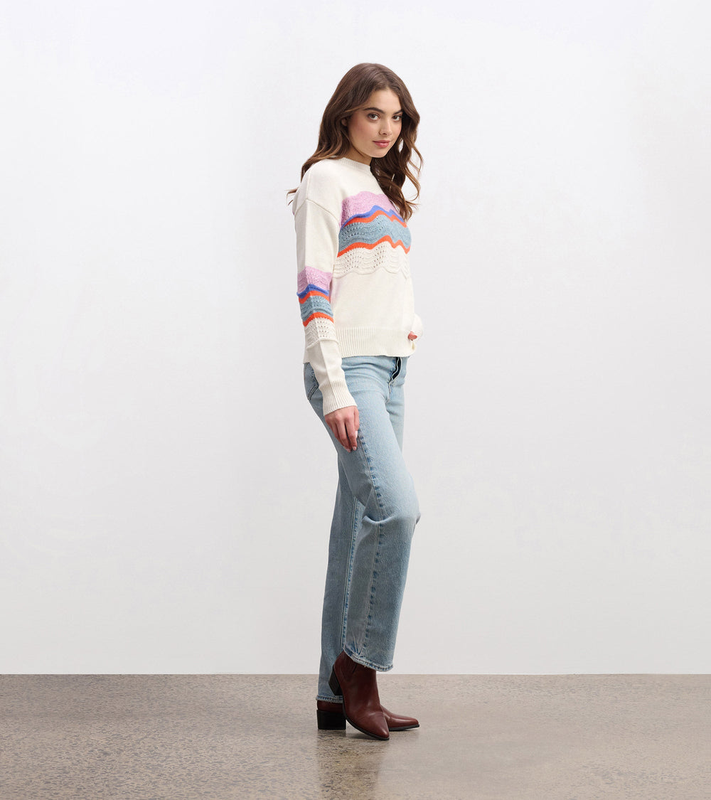 Pointelle Wave Sweater - Summer Sky Ripple