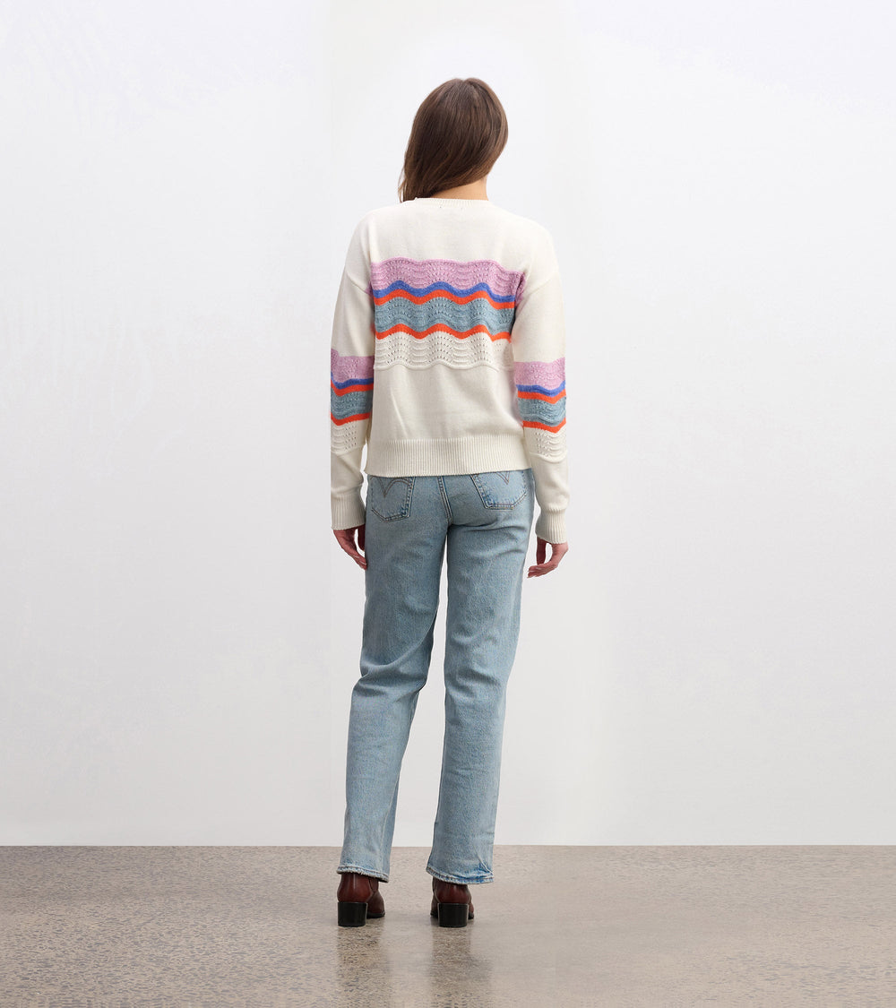 Pointelle Wave Sweater - Summer Sky Ripple