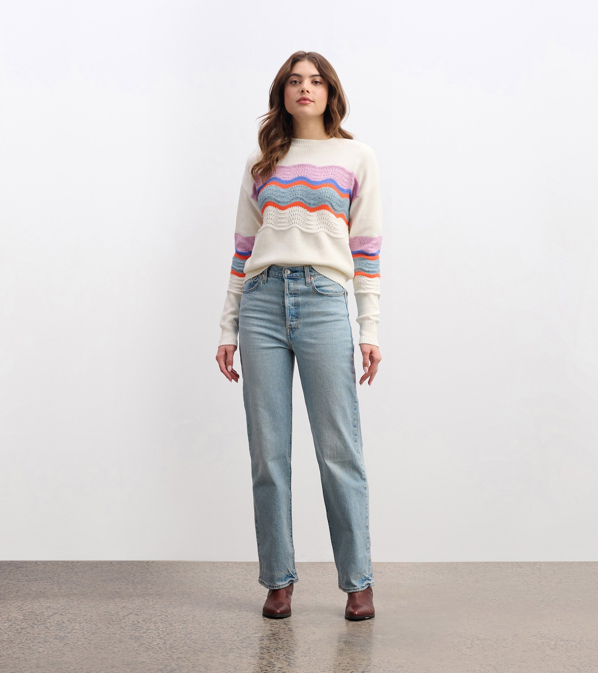 Pointelle Wave Sweater - Summer Sky Ripple