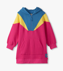 Girls Half-Zip Retro Color Block Dress