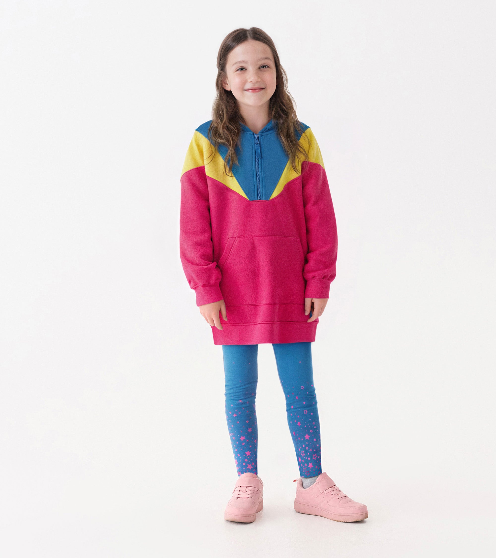 Girls Half-Zip Retro Color Block Dress