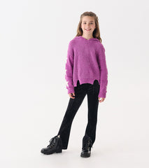 Girls Radiant Orchid Chenille Pullover Sweater