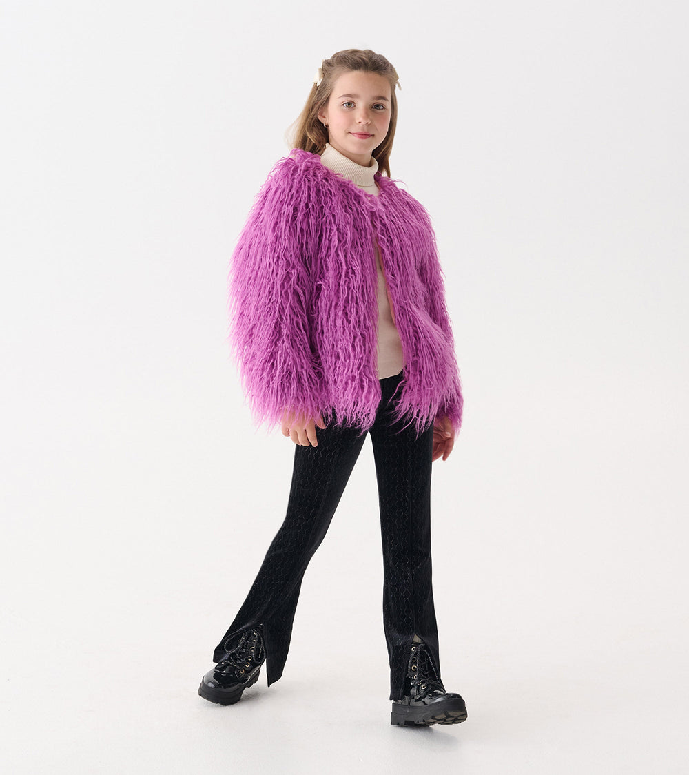 Girls Radiant Orchid Mongolian Faux Fur Topper