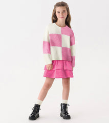 Girls Raspberry Rose Velour Skirt