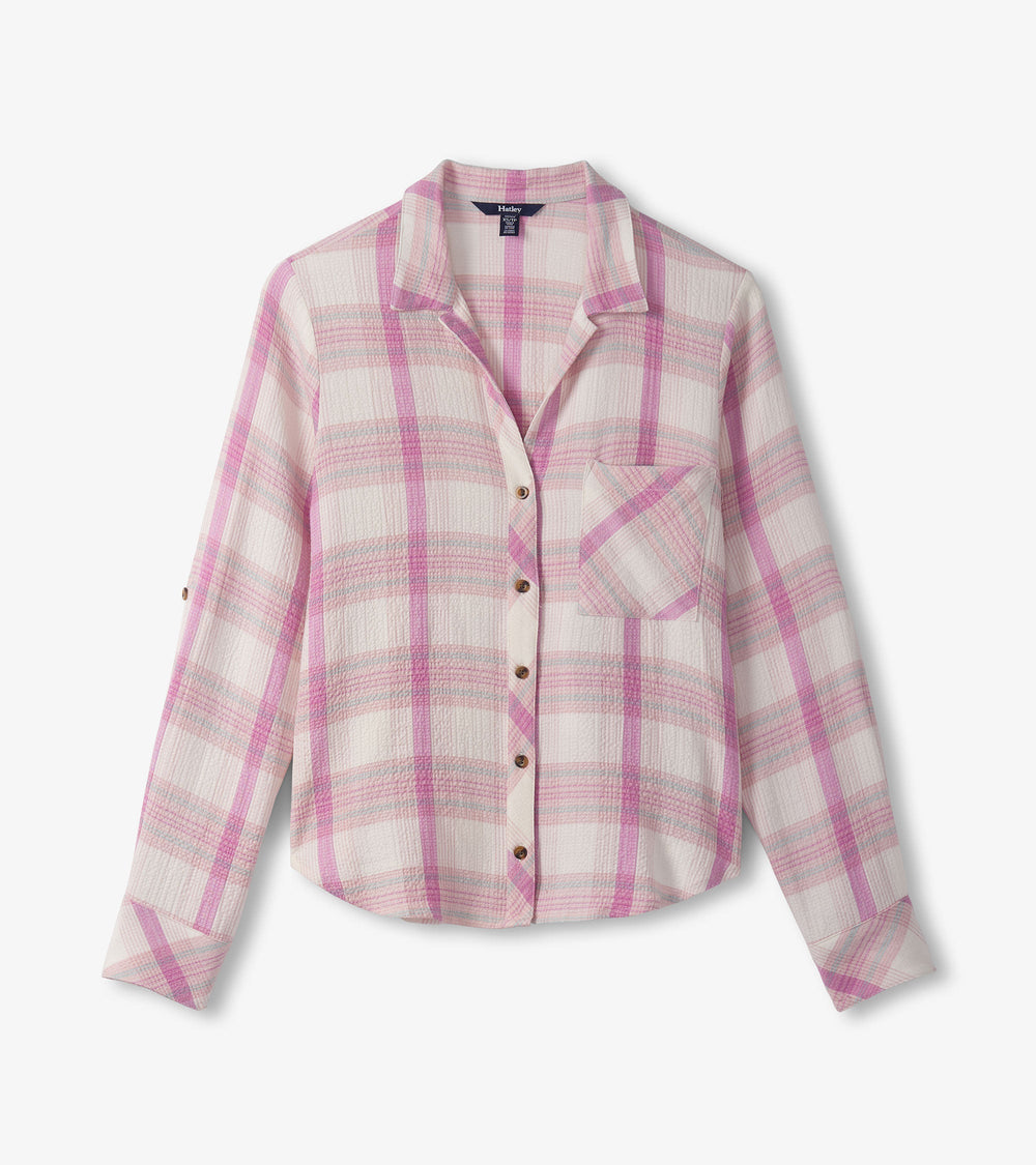 Lila Button Down - Pink Plaid