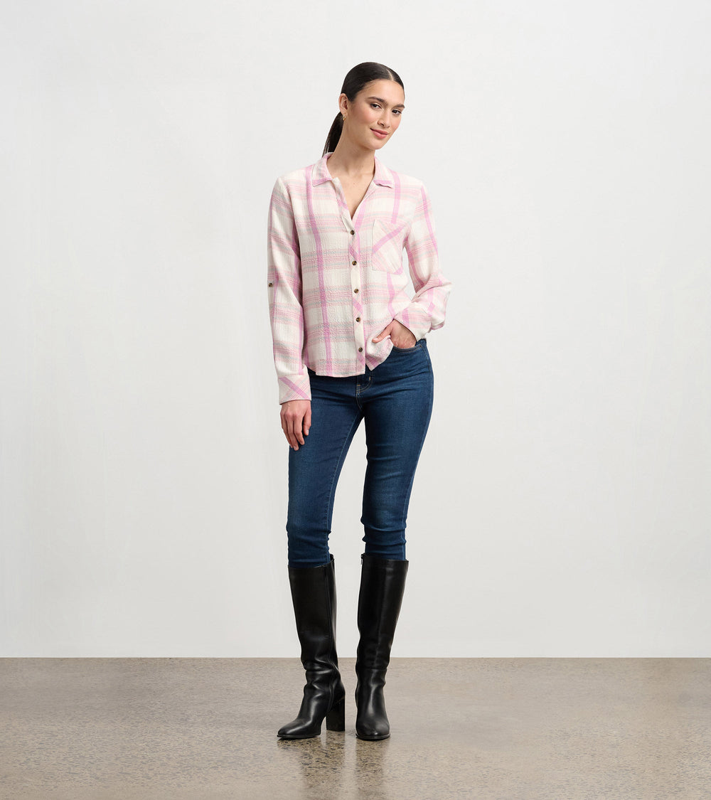 Lila Button Down - Pink Plaid