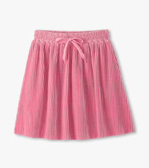 Girls Sea Pink Pleated Velour Skirt