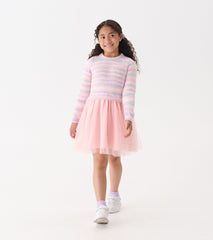Girls Pastel Rainbow Fuzzy Mixed Skirt Dress