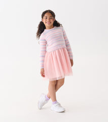 Girls Pastel Rainbow Fuzzy Mixed Skirt Dress
