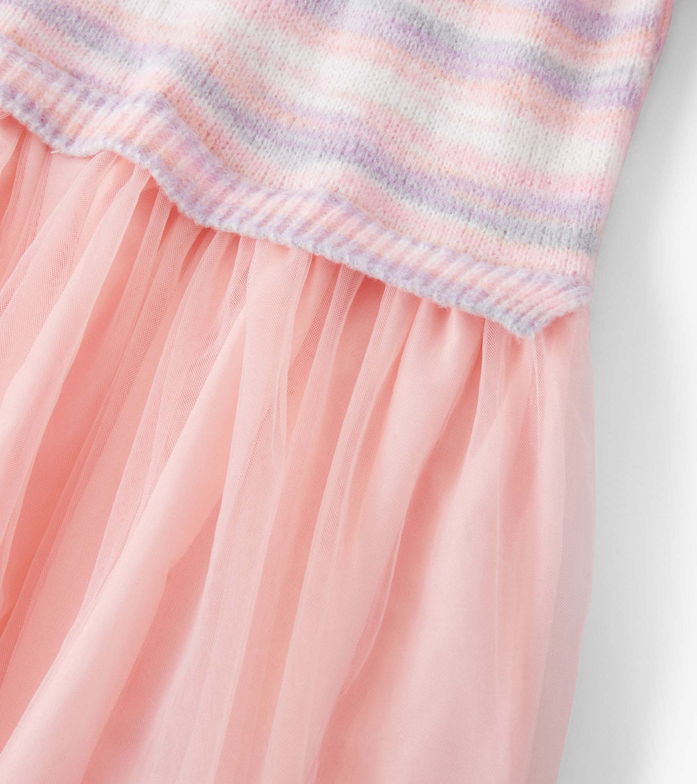 Girls Pastel Rainbow Fuzzy Mixed Skirt Dress