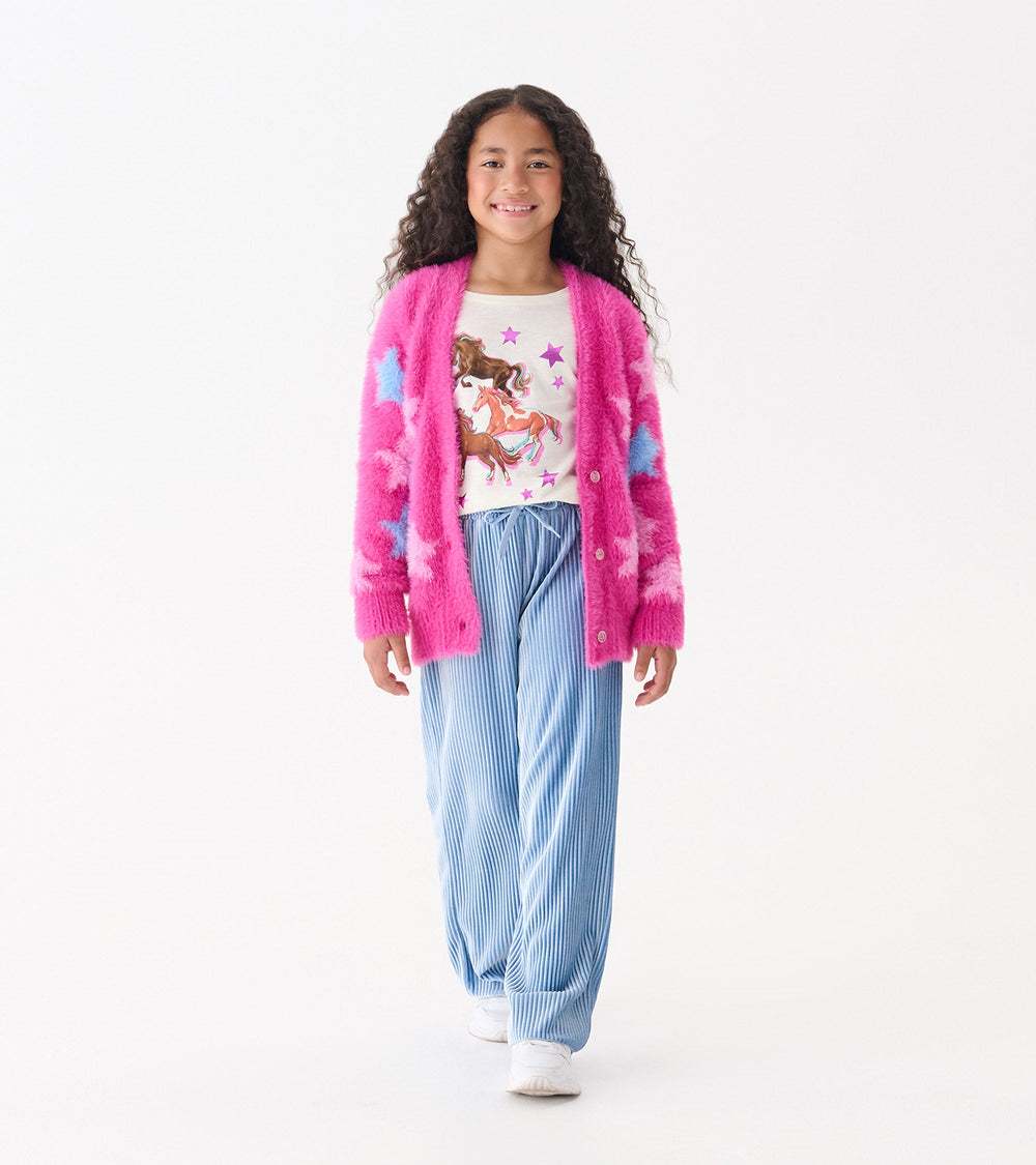 Girls Sparkling Star Fuzzy Cardigan