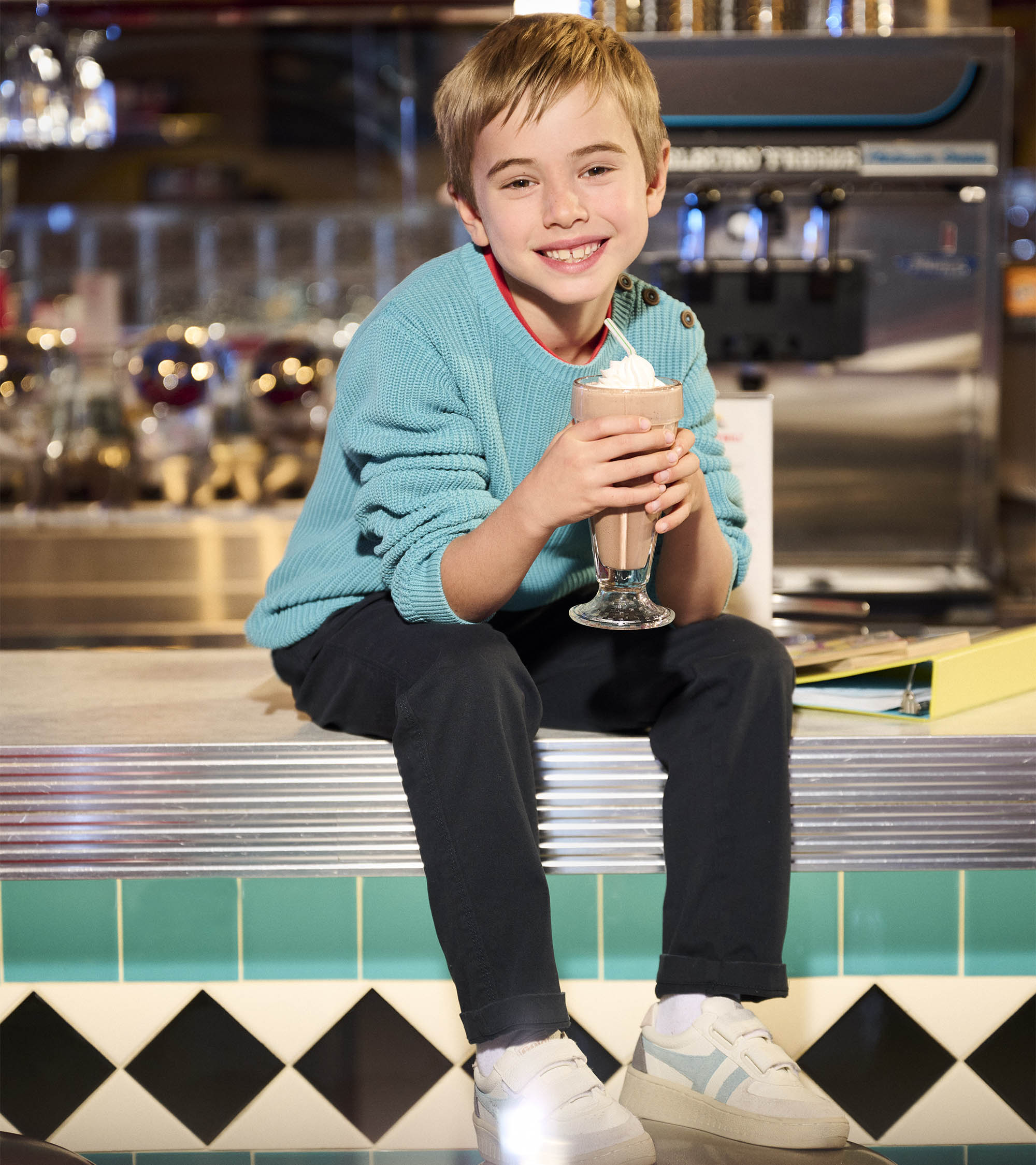 Boys Teal Button Neck Sweater