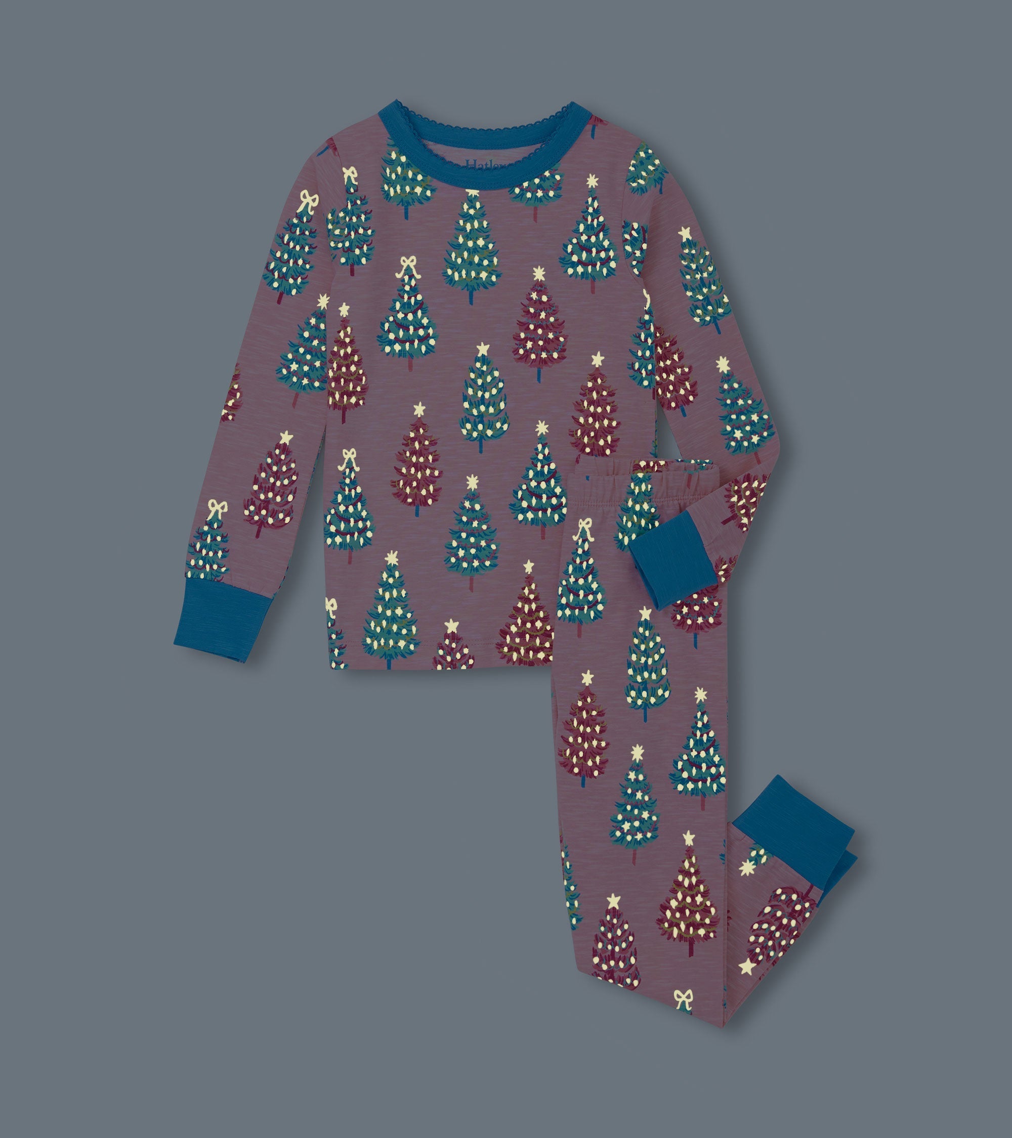 Girls Pink Bottle Brush Trees Glow in the Dark Cotton Pajama Set