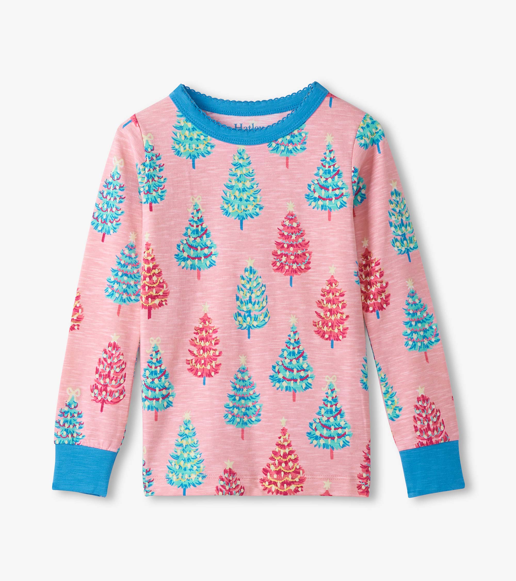 Girls Pink Bottle Brush Trees Glow in the Dark Cotton Pajama Set