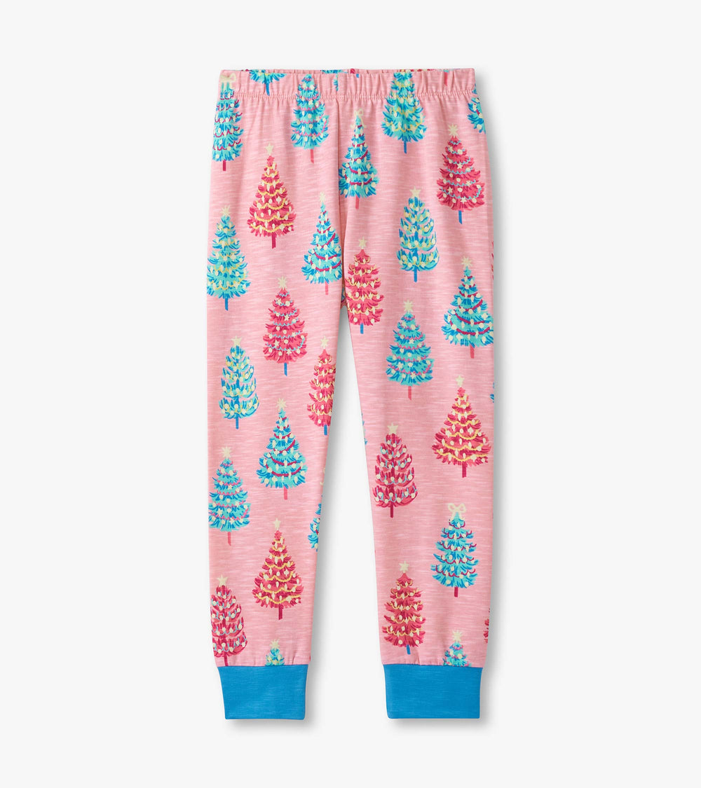 Girls Pink Bottle Brush Trees Glow in the Dark Cotton Pajama Set